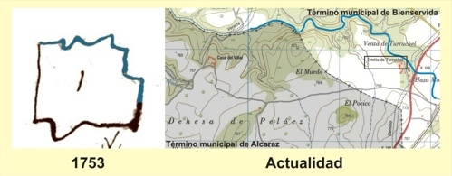 Croquis de 1753 y mapa actual de las tierras de Turruchel