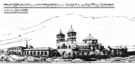Dibujo de la Manzana Jesu�tica en el siglo XVIII. C�rdoba (Argentina).