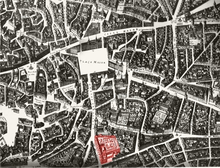 Detalle en el plano de Pedro Texeira del Colegio Imperial de la Compa��a de Jes�s, en la calle de Toledo (Madrid). 