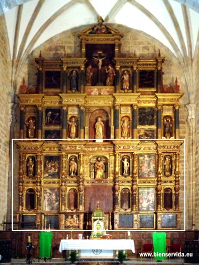 Retablo de San Bartolom� de Bienservida. En el recuadro la parte plateresca